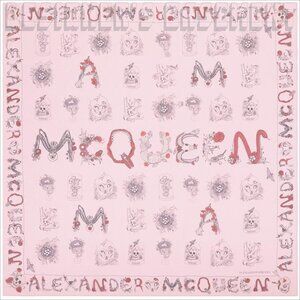 ALEXANDER MCQUEEN pink letters SKULL CABINETS silk chiffon 52" sqre scarf shawl